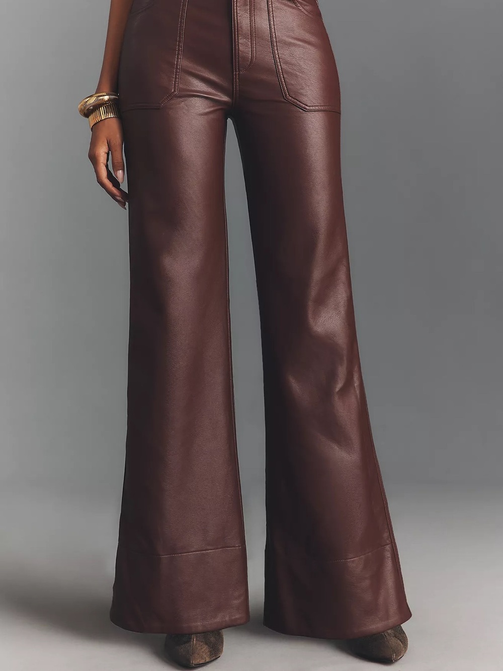 Anthropologie Rylan Faux Leather Relaxed High-Rise Flare Pants by Pilcro - Picture 3 of 5